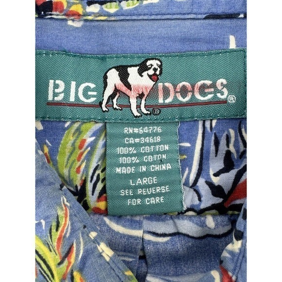 Big Dogs Blue Hawaiian Shirt Button Up Short Sleeve Palm Island Blue Mens Size L - Picture 4 of 9